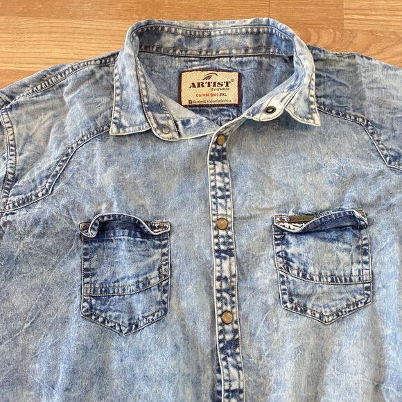 Vintage Artist Shirt 2xl Denim Long Sleeve Button down Workwear distressed - Picture 4 of 12